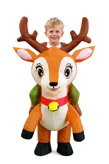 KIMU® Opblaas Kostuum Kinderen Zittend Op Hert 122 128 134 1, Ophalen of Verzenden, Nieuw, Carnaval, Kleding