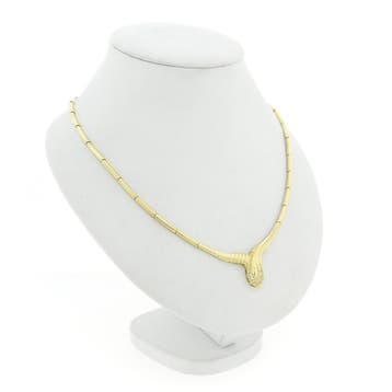 Gouden staafjes schakelcollier met vaste hanger en zirconia, Gebruikt, Ophalen of Verzenden, Met edelsteen, Goud