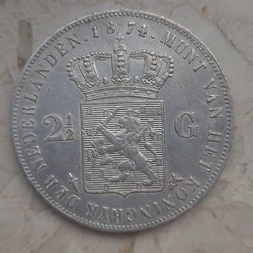 Nederland. Willem III. 2 1/2 Gulden 1874 klaver (Zonder