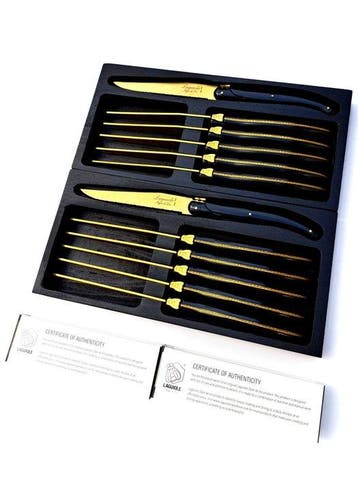 Laguiole - 12x Steak Knives - Gold - style de -