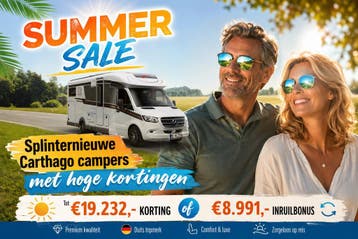 Summer Sale: Nieuwe Carthago campers met hoge korting, Caravans en Kamperen, Campers, Ringverwarming, 7 tot 8 meter, Diesel, Carthago