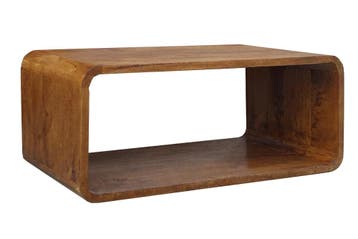 Salontafel CUBUS 100cm met opbergvak mangohout bruin honing, Ophalen of Verzenden, Nieuw