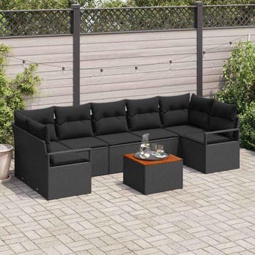 vidaXL Tuinbankenset 8 st Zwart poly rattan, Tuin en Terras, Tuinsets en Loungesets, Verzenden, Nieuw, Rotan, 8 zitplaatsen