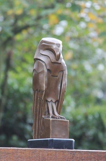 onbekend - sculptuur, zware bronzen uil - 33 cm - marmer