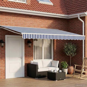 vidaXL Elektrisch Uittrekbaar Zonnescherm Blauw en Wit 5 ×, Verzenden, Nieuw