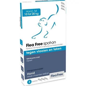 Flea Free Spot-On Hond 10-20 kg 3 pipetten (Hondenvoer), Verzenden, Hond