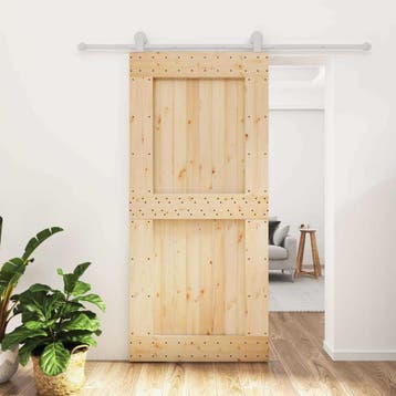 vidaXL Schuifdeur Natuurlijk en Wit 95 x 210 cm Massief, Verzenden, Nieuw