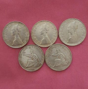 Italië, Republiek 500 Lire argento (5 monete) (Zonder, Postzegels en Munten