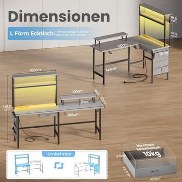 Gaming bureau - Gaming desk - Hoekbureau - 150x100 cm - Grij, Verzenden, Zo goed als nieuw