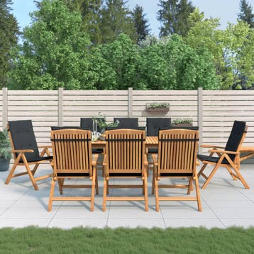 vidaXL Verstelbare klapstoelen met kussens, 8 stuks, massief, Verzenden, Nieuw, Hout