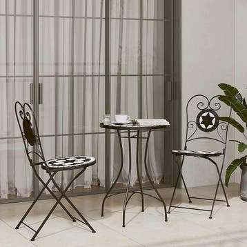 vidaXL Bistroset mozaïek ijzer en keramiek zwart en wit, Tuin en Terras, Tuinsets en Loungesets, Verzenden, Nieuw, Overige materialen