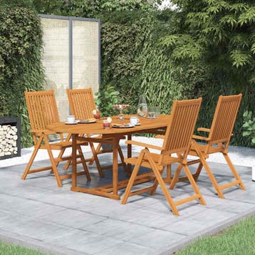 vidaXL 5-delige Tuinset massief acaciahout 150-200 cm, 4 zitplaatsen, Verzenden, Nieuw, Tuinset