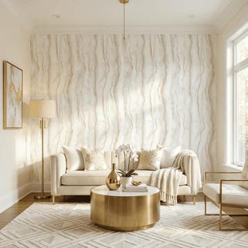 Marmer behang – roomwit met gouden aders, Materiaallook, Overige merken, Goud, Modern