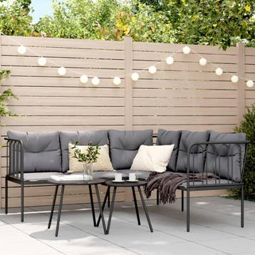 vidaXL Loungeset met kussens staal en textileen zwart, Verzenden, Nieuw, Rvs, Loungeset