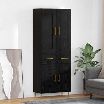 vidaXL buffetkast Zwart Eiken 69,5 x 34 x 180 cm Bewerkt, Minder dan 50 cm, Verzenden, Nieuw, Minder dan 100 cm