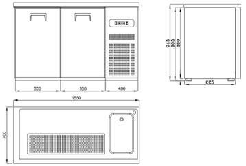 CombiSteel Bierkoeler | RVS | 2 Deuren Links + 1 Spoelbak Re, Ophalen of Verzenden, Nieuw