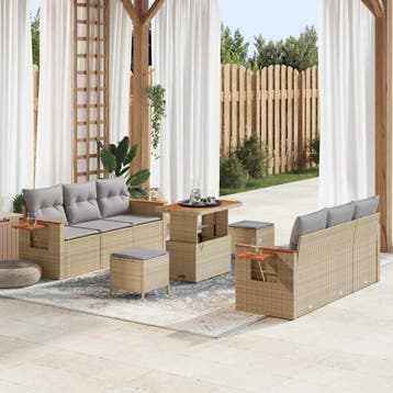 vidaXL Tuinbankenset 11 st 8-Aantal zitplaatsen Beige en, Verzenden, Nieuw, Rotan, Meer dan 8 zitplaatsen
