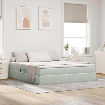 vidaXL Opbergbed met matras met matras Lichtgrijs 200 x 200, Verzenden, Nieuw, Tweepersoons, Stof