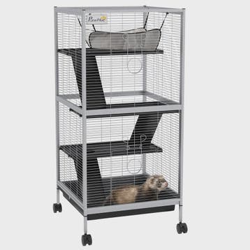 Pawhut 4-Laags Dierenkooi met Wielen en Hamac - Grijs, Verzenden, Nieuw