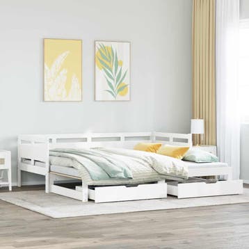 vidaXL Slaapbank met onderschuifbed/lades zonder matras, Eenpersoons, Verzenden, Wit, Nieuw