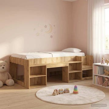 vidaXL Jeugd bedframe met opbergruimte Artisanaal eiken 75 x, Verzenden, Nieuw, Bruin, Hout