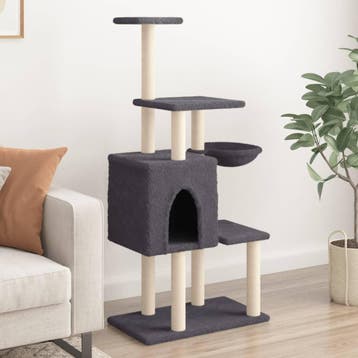 vidaXL Kattenmeubel met sisal krabpalen 131 cm donkergrijs, Verzenden, Nieuw