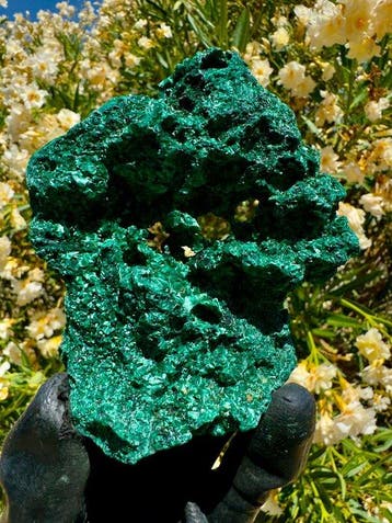 Unieke donkergroene malachiet Kristal op matrix - Hoogte: 10