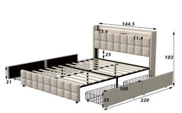 Gestoffeerd Tweepersoonsbed met LED, Lades en USB Poorten, Verzenden, Nieuw