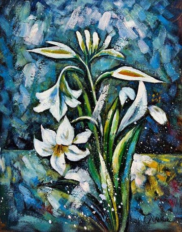 K. White - Large Floral Still Life with White Lilies