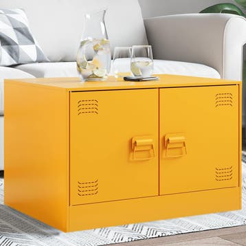 vidaXL Salontafel 67x50x44 cm staal geel, Verzenden, Nieuw, Metaal, 50 tot 100 cm