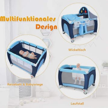 4-in-1 Baby Reisbedje: Wiege, Commode, Speelbox & Muziek - I, Kinderen en Baby's, Verzenden, Nieuw