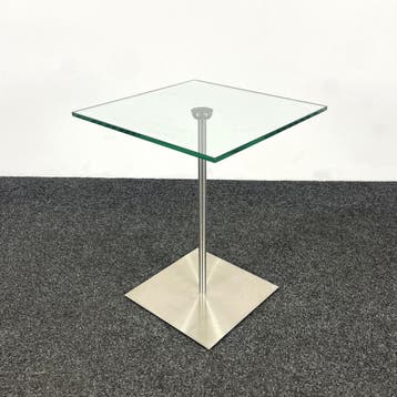 Glazen Bijzettafel - Stalen Onderstel | 40 x 40 cm, Ophalen of Verzenden, Gebruikt