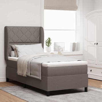 vidaXL Boxspring bed met hoofdeinde Taupe 90 x 200 cm Stof, Verzenden, Nieuw, Stof