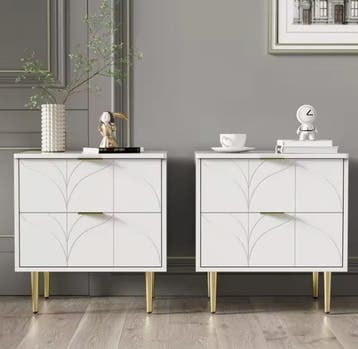 Nachtkastje met 2 Lades – Bloemknoppen &amp; Gouden Poten, Verzenden, Nieuw