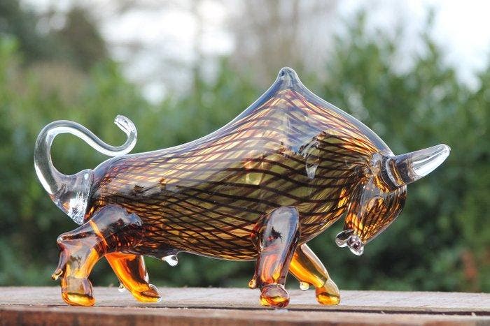 sculptuur, glass bull art - 23 cm - Glas, Antiek en Kunst, Kunst | Designobjecten