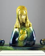 Beeldje - Jezus met Heilig Hart - Kaarsenhouder - Aardewerk