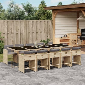 vidaXL 11-delige Tuinset met kussens poly rattan gemengd, Verzenden, Nieuw, Meer dan 8 zitplaatsen, Tuinset