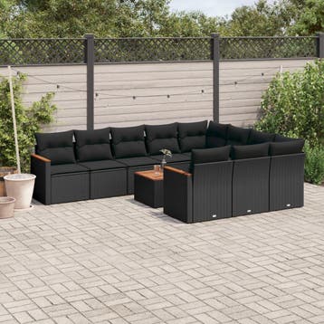 vidaXL Patio Sofa Set 10-zits Black, Verzenden, Nieuw
