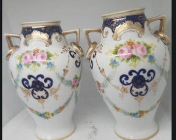 Pair of Noritake Hand-Painted Porcelain Vases, Zonca - Vaas