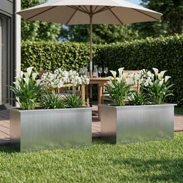 vidaXL Plantenbak met led 2 st zilver 50 x 100 x 48 cm, 100 cm of meer, Verzenden, Nieuw, Metaal