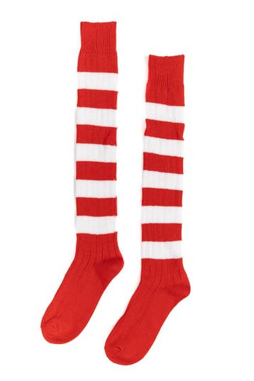 KIMU® Gebreide Lange Sokken Rood Wit Gestreept 39-46 Gebreid, Ophalen of Verzenden, Nieuw, Overige maten, Carnaval
