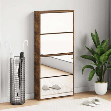 vidaXL Schoenenkast met spiegel 4-laags 63x17x134 cm gerookt, Verzenden, Nieuw