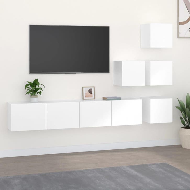vidaXL Tv-wandmeubel bewerkt hout wit, Huis en Inrichting, Kasten | Televisiemeubels, 25 tot 50 cm, Nieuw, Overige houtsoorten
