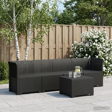 vidaXL 4-Persoons Tuin Sofa Rieten Look PP Antraciet, Verzenden, Nieuw