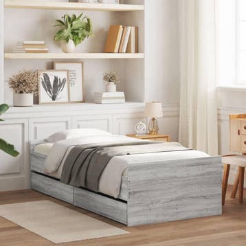 vidaXL Bedframe met lades grijs sonoma eiken 75x190 cm Small, Verzenden, Nieuw, Grijs, Hout