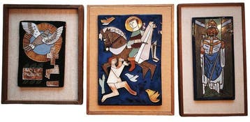 Set van 3 keramische iconen (3) - Keramiek, Hout - 1970-1980