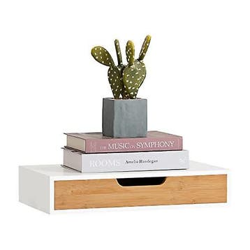 2dekans | SoBuy Zwevende Plank - Wandplank - Bamboe - Wit -, Ophalen of Verzenden, Zo goed als nieuw
