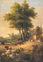 Hollandse School (XIX-XX) - Hollandse Pastoraal Landschap, Antiek en Kunst, Kunst | Schilderijen | Klassiek