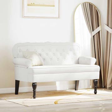 vidaXL Chesterfield Bank Wit 119,5 x 64,5 x 75 cm Nep Leer, Verzenden, Nieuw, Leer, Minder dan 150 cm
