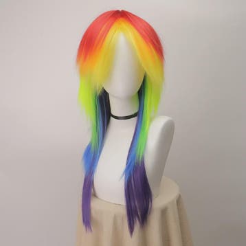 Regenboog Ombre Pruik Lang Recht Synthetisch met Pony - Unis, Verzenden, Nieuw
